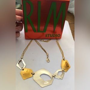 NWT Robert Morris RLM Sterling & Brass Cutout Necklace in Box Orig $130